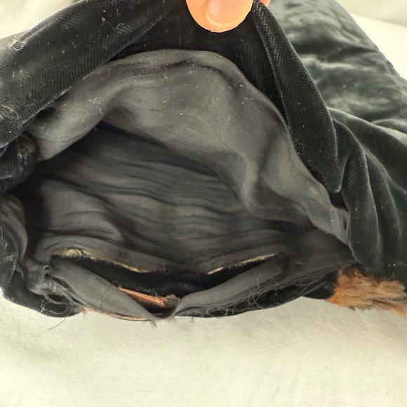 Vintage Brown and Black Fur Hand Warmer Purse Velvet Backing Zipper - Picture 8 of 14